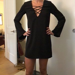 ecote black bell sleeved mini dress